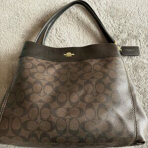 COACH F27972 Lexy Shoulder Bag Tote Signature Black and Brown Purse